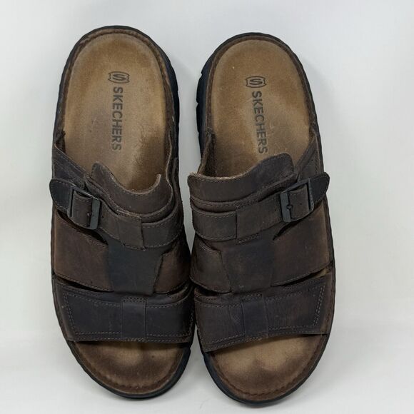 Skechers Jammers Platform Sandals Mens 13 Brown Leather Chunky Sole Vintage Y2K - Picture 9 of 16